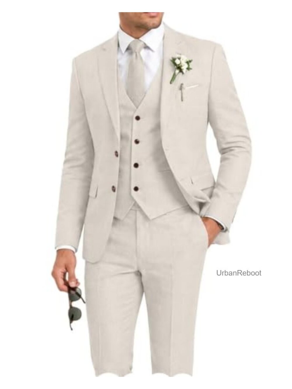Retro Linen 3-Piece Men's Suit Slim Fit Blazer Vest Pant